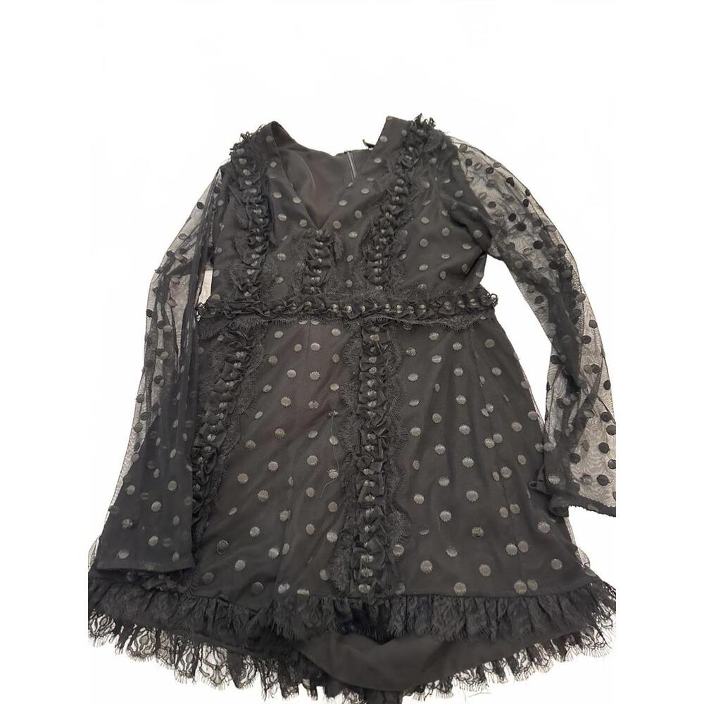 Alexis Black Polka Dot Mesh Long Sleeve Romper - XL